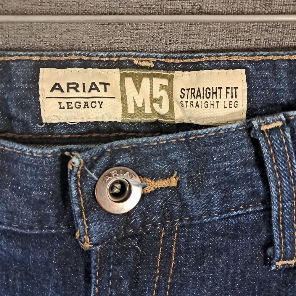 Ariat M5 Legacy Straight Jeans 34x34 Dark Wash Western Workwear Cowboy Wiskering - Picture 7 of 14